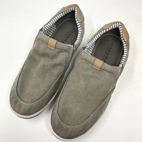 Sonoma Men’s size 8 Khaki/White Low Top Slip On Loafers Casual Kase Sneakers NIB - Picture 1 of 4
